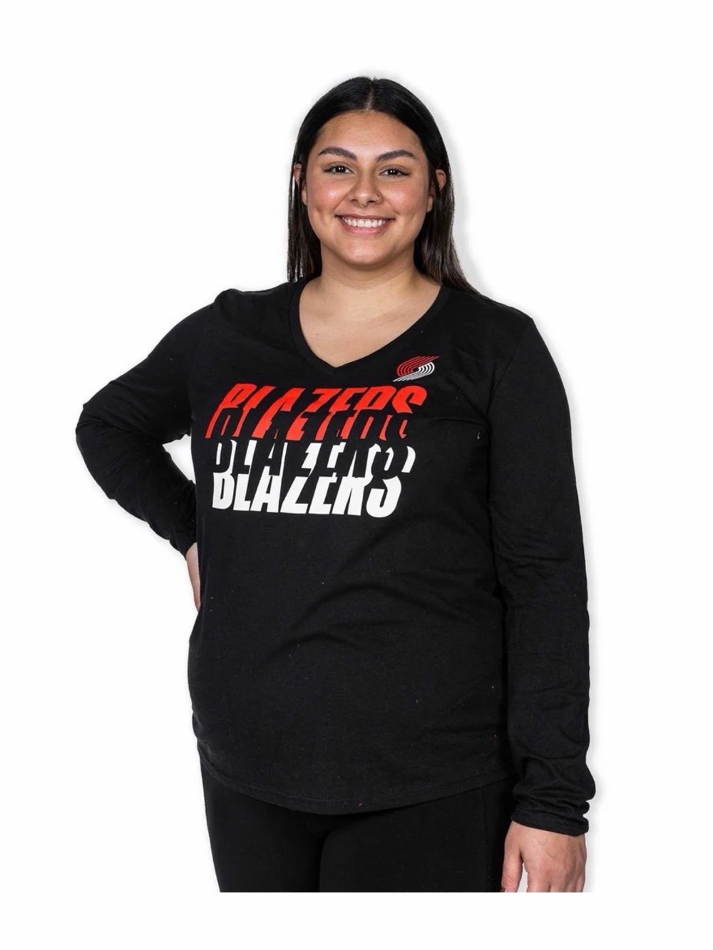 Fanatics Black Blazers Graphic Long-Sleeve Top with Red and White Print